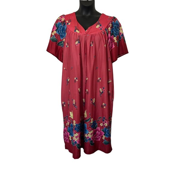 Vintage-Inspired Red Floral Mexican-Style Dress With Short Sleeves & V-Neckline - Picture 1 of 7